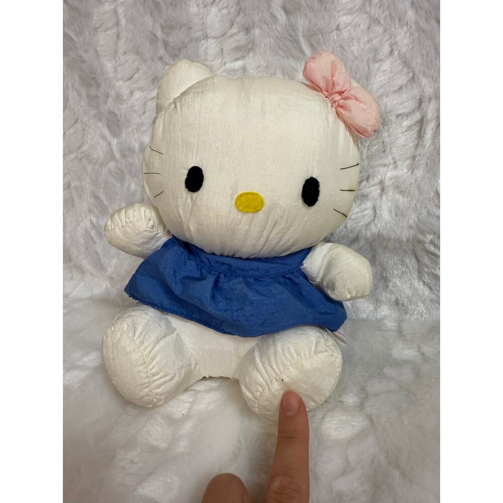 Vintage Early 90’s Sanrio Hello Kitty Plush Toy Shiny Nylon Blue Dress 9 inches - Picture 7 of 14